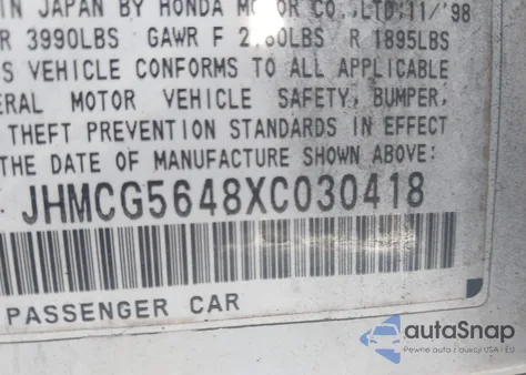 1999 Honda Accord Lx z USA, uszkodzony, nr VIN JHMCG5648XC030418
